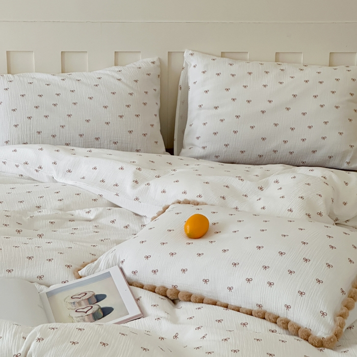 91家纺网 家纺一手货源 找家纺 玛奇朵 2025新品全棉A类双层皱皱纱四件套-蝴蝶结系列 蝴蝶结常规款