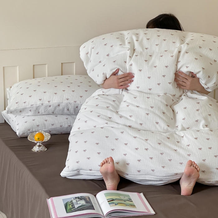 91家纺网 家纺一手货源 找家纺 （总）玛奇朵 2025新品全棉A类双层皱皱纱四件套-蝴蝶结系列