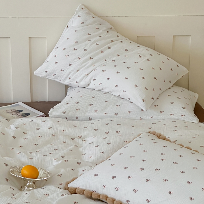 91家纺网 家纺一手货源 找家纺 玛奇朵 2025新品全棉A类双层皱皱纱四件套-蝴蝶结系列 蝴蝶结常规款