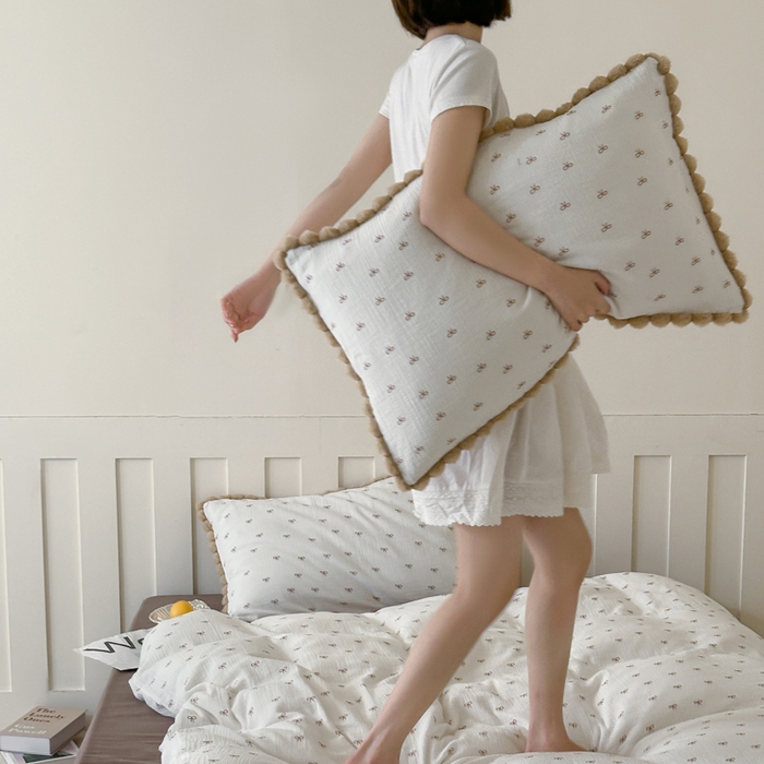 91家纺网 家纺一手货源 找家纺 玛奇朵 2025新品全棉A类双层皱皱纱四件套-蝴蝶结系列 蝴蝶结毛边款