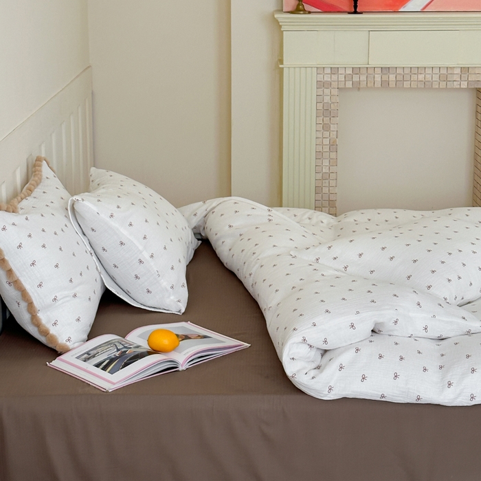 91家纺网 家纺一手货源 找家纺 （总）玛奇朵 2025新品全棉A类双层皱皱纱四件套-蝴蝶结系列