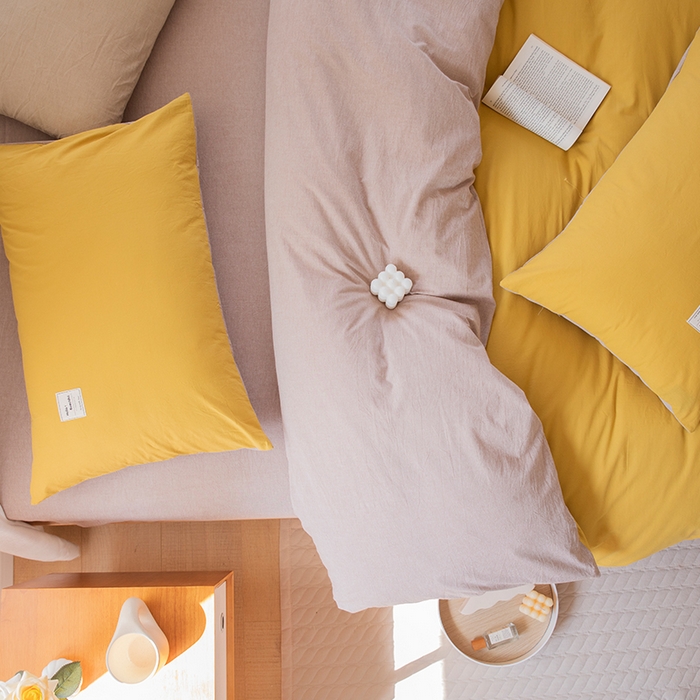 91家纺网 家纺一手货源 找家纺 （总）贝尔 PELLHOME 全棉100纯色双拼水洗棉日式简约无印良品四件套春节不打烊（可抖音代发）