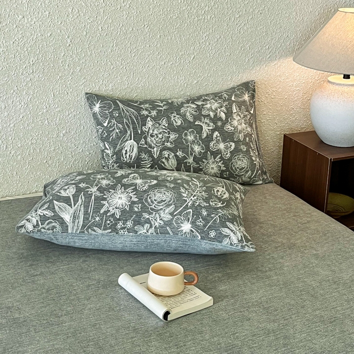 91家纺网 家纺一手货源 找家纺 斯卡诺家纺 2026新款原麻亚麻皱皱纱四件套水洗棉印花四件套 凡尔赛