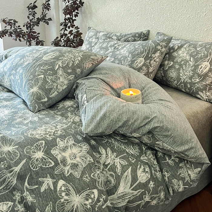 91家纺网 家纺一手货源 找家纺 斯卡诺家纺 2026新款原麻亚麻皱皱纱四件套水洗棉印花四件套 凡尔赛