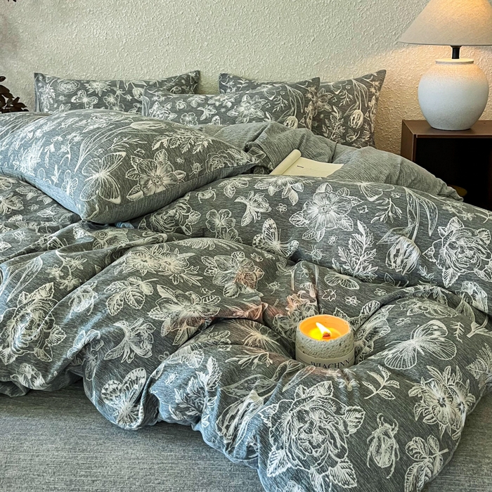 91家纺网 家纺一手货源 找家纺 斯卡诺家纺 2026新款原麻亚麻皱皱纱四件套水洗棉印花四件套 凡尔赛