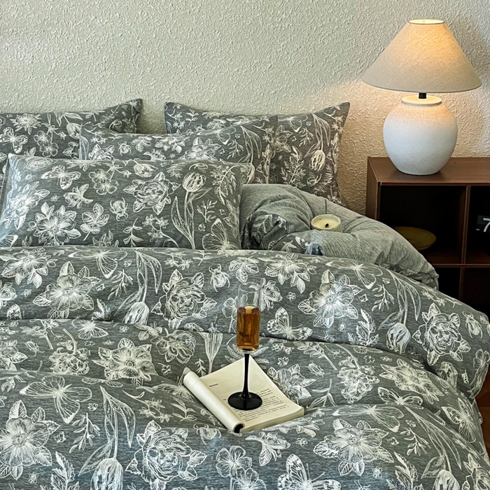 91家纺网 家纺一手货源 找家纺 斯卡诺家纺 2026新款原麻亚麻皱皱纱四件套水洗棉印花四件套 凡尔赛