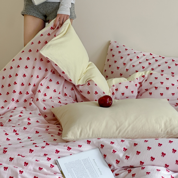 91家纺网 家纺一手货源 找家纺 玛奇朵 2025新款A类全棉双层纱提花四件套 莓莓奶糖