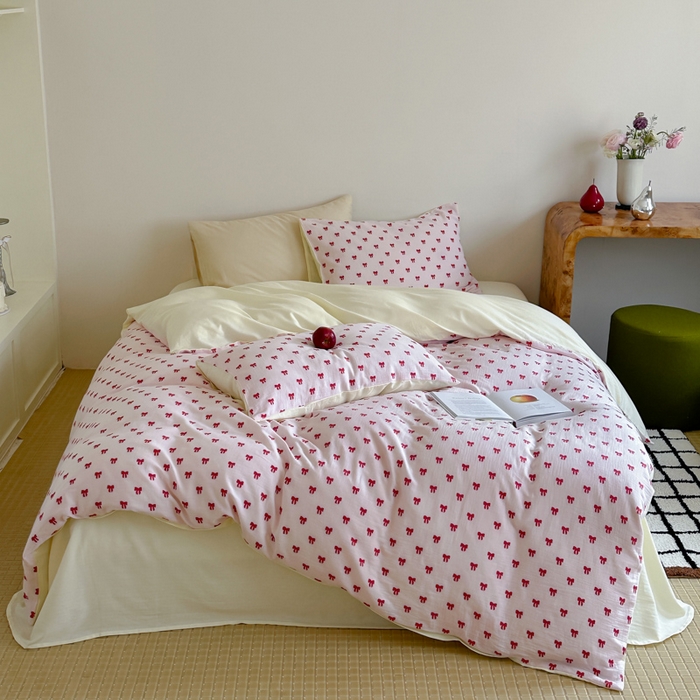 玛奇朵 2025新款A类全棉双层纱提花四件套 莓莓奶糖