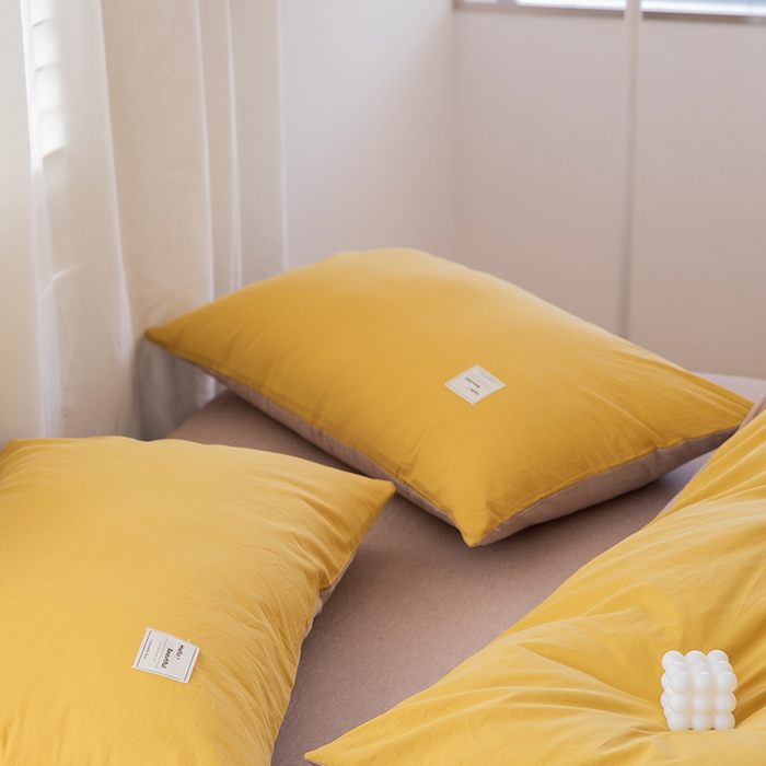 91家纺网 家纺一手货源 找家纺 贝尔 PELLHOME 全棉100纯色双拼水洗棉日式简约无印良品四件套春节不打烊（可抖音代发） 嫩黄