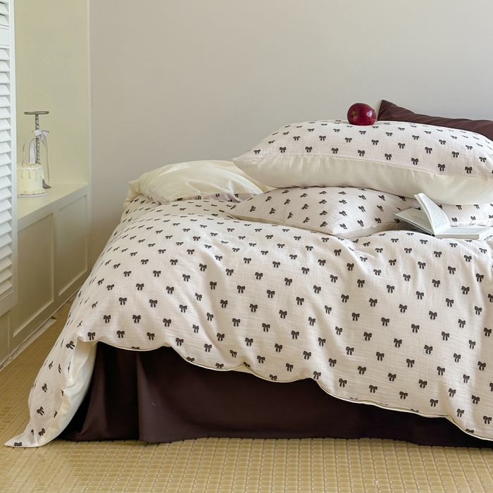 91家纺网 家纺一手货源 找家纺 玛奇朵 2025新款A类全棉双层纱提花四件套 加州落日