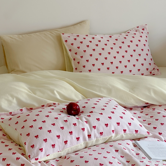 91家纺网 家纺一手货源 找家纺 玛奇朵 2025新款A类全棉双层纱提花四件套 莓莓奶糖