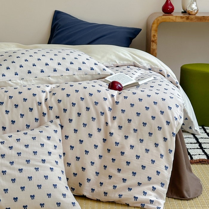 91家纺网 家纺一手货源 找家纺 玛奇朵 2025新款A类全棉双层纱提花四件套 克莱因蓝