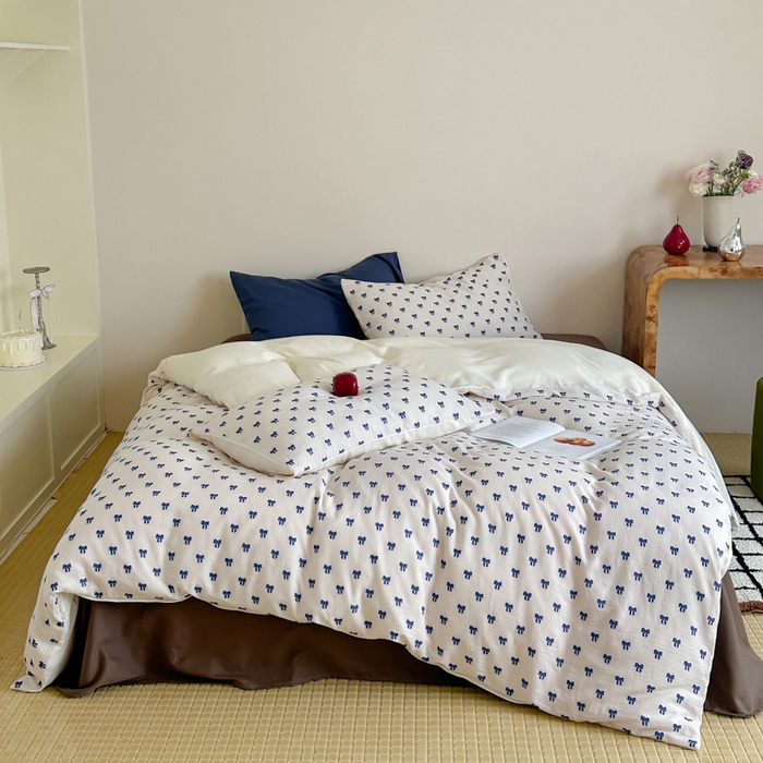 玛奇朵 2025新款A类全棉双层纱提花四件套 克莱因蓝