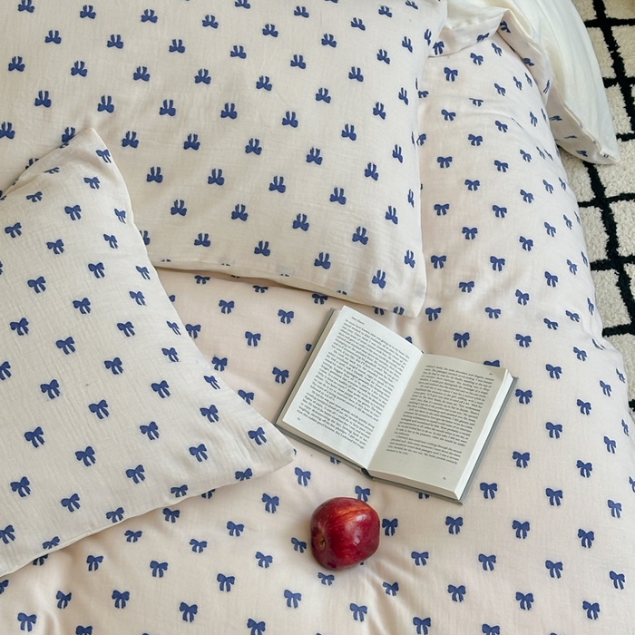 91家纺网 家纺一手货源 找家纺 玛奇朵 2025新款A类全棉双层纱提花四件套 克莱因蓝