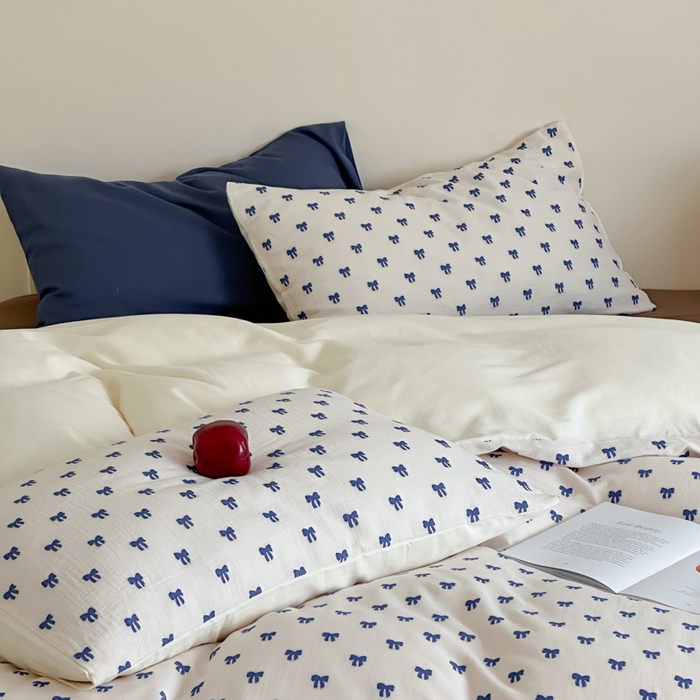 91家纺网 家纺一手货源 找家纺 玛奇朵 2025新款A类全棉双层纱提花四件套 克莱因蓝