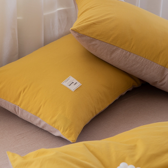 91家纺网 家纺一手货源 找家纺 贝尔 PELLHOME 全棉100纯色双拼水洗棉日式简约无印良品四件套春节不打烊（可抖音代发） 嫩黄