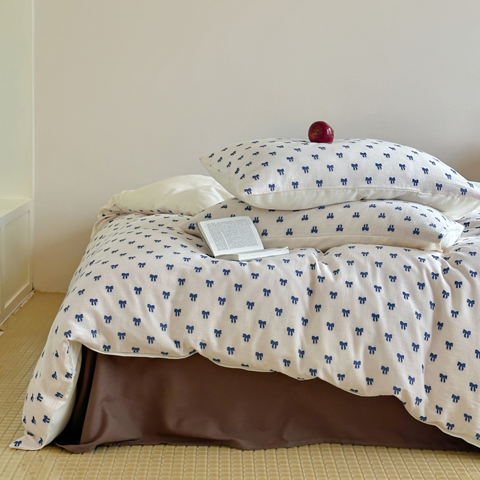 91家纺网 家纺一手货源 找家纺 玛奇朵 2025新款A类全棉双层纱提花四件套 克莱因蓝