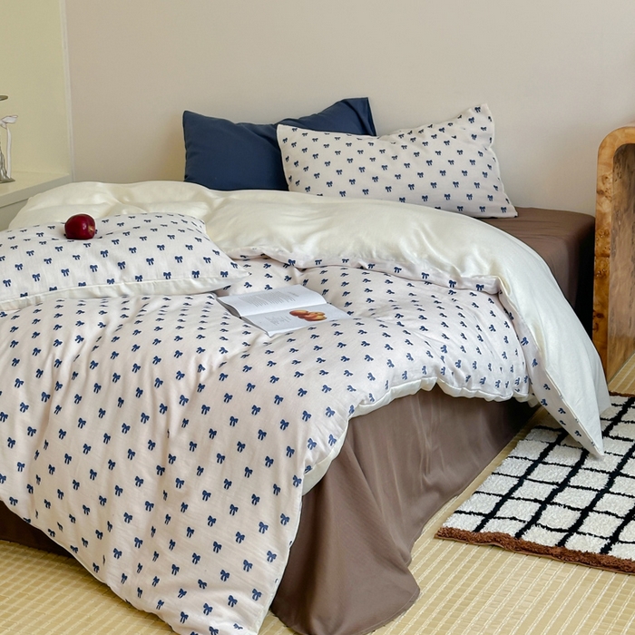 91家纺网 家纺一手货源 找家纺 玛奇朵 2025新款A类全棉双层纱提花四件套 克莱因蓝