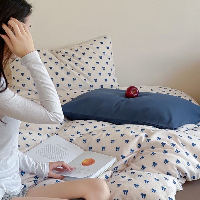 91家纺网 家纺一手货源 找家纺 玛奇朵 2025新款A类全棉双层纱提花四件套 克莱因蓝