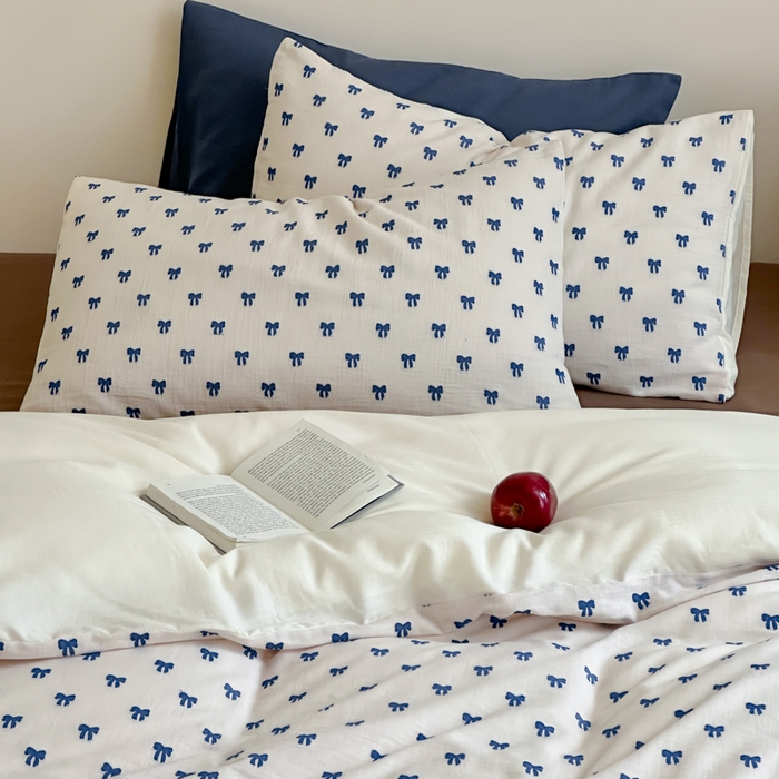 91家纺网 家纺一手货源 找家纺 玛奇朵 2025新款A类全棉双层纱提花四件套 克莱因蓝