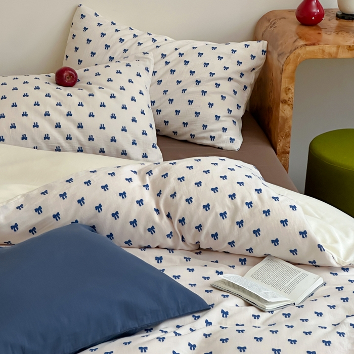 91家纺网 家纺一手货源 找家纺 玛奇朵 2025新款A类全棉双层纱提花四件套 克莱因蓝