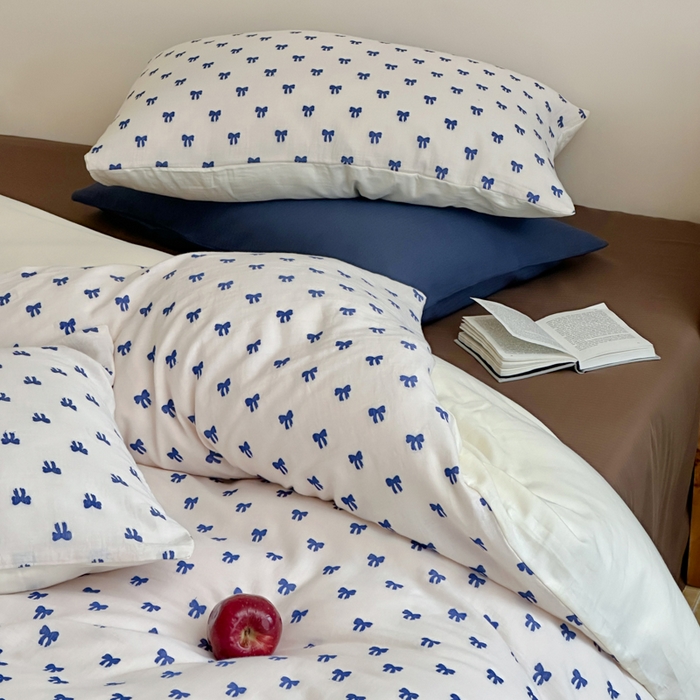 91家纺网 家纺一手货源 找家纺 玛奇朵 2025新款A类全棉双层纱提花四件套 克莱因蓝