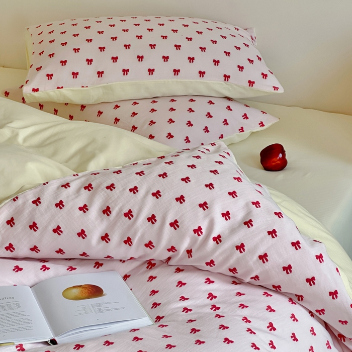 91家纺网 家纺一手货源 找家纺 玛奇朵 2025新款A类全棉双层纱提花四件套 莓莓奶糖