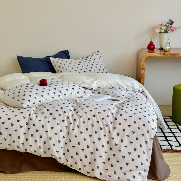 91家纺网 家纺一手货源 找家纺 玛奇朵 2025新款A类全棉双层纱提花四件套 克莱因蓝