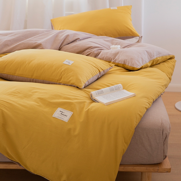 91家纺网 家纺一手货源 找家纺 贝尔 PELLHOME 全棉100纯色双拼水洗棉日式简约无印良品四件套春节不打烊（可抖音代发） 嫩黄