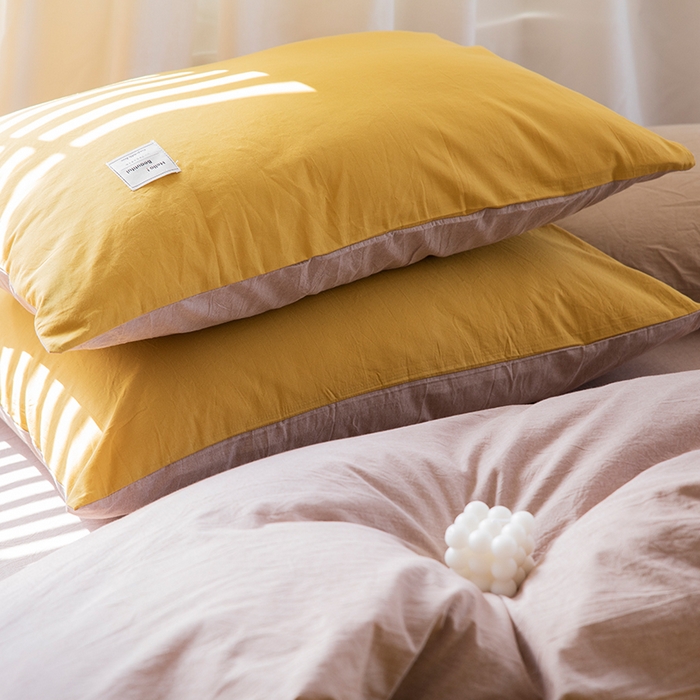 91家纺网 家纺一手货源 找家纺 贝尔 PELLHOME 全棉100纯色双拼水洗棉日式简约无印良品四件套春节不打烊（可抖音代发） 嫩黄