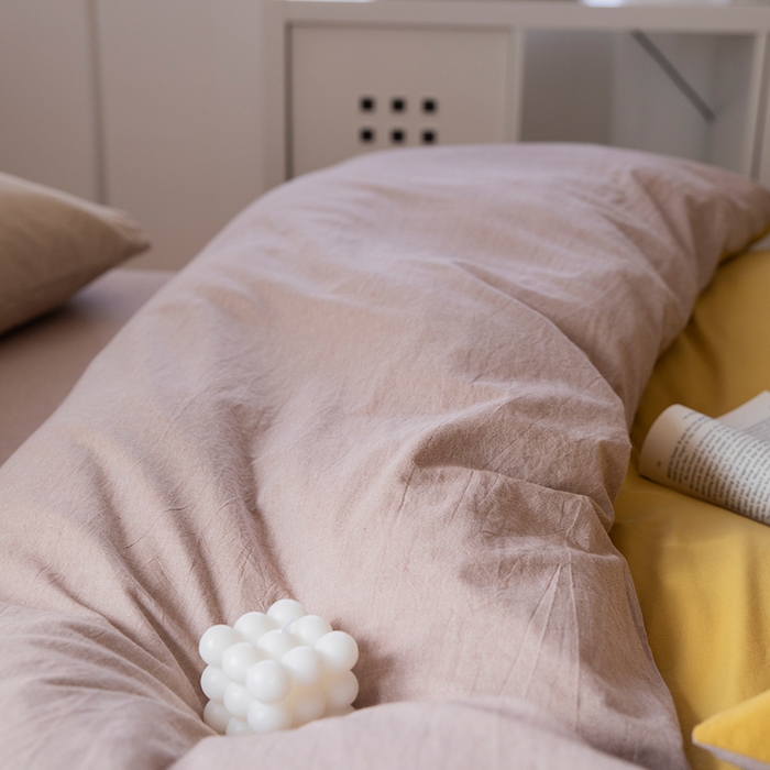 91家纺网 家纺一手货源 找家纺 贝尔 PELLHOME 全棉100纯色双拼水洗棉日式简约无印良品四件套春节不打烊（可抖音代发） 嫩黄