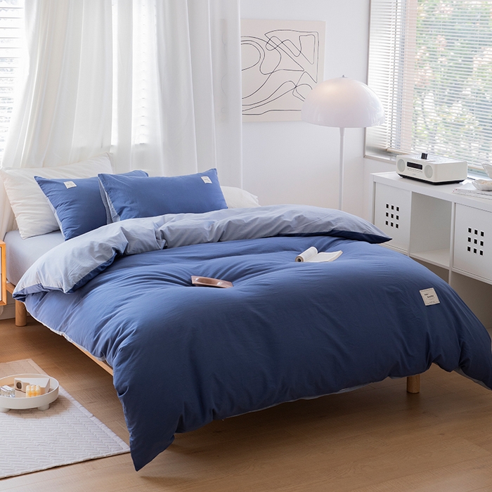 贝尔 PELLHOME 全棉100纯色双拼水洗棉日式简约无印良品四件套春节不打烊（可抖音代发） 牛仔蓝