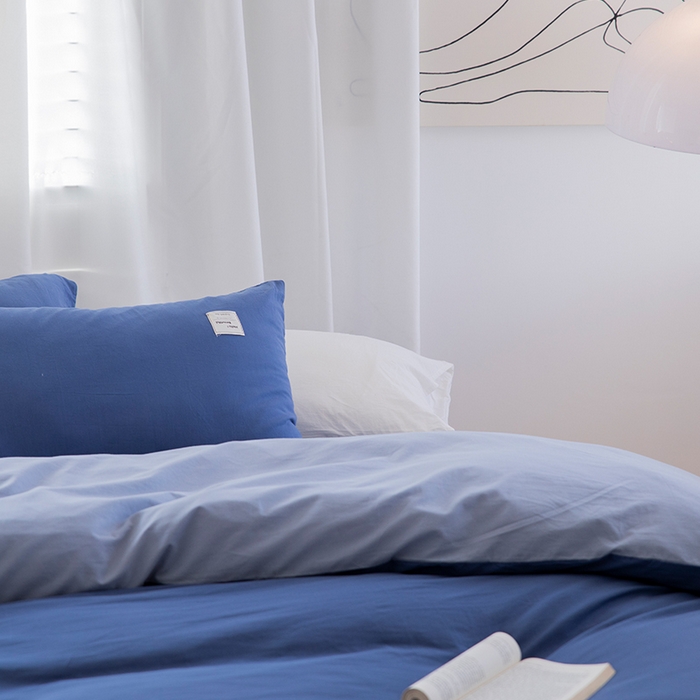 91家纺网 家纺一手货源 找家纺 贝尔 PELLHOME 全棉100纯色双拼水洗棉日式简约无印良品四件套春节不打烊（可抖音代发） 牛仔蓝