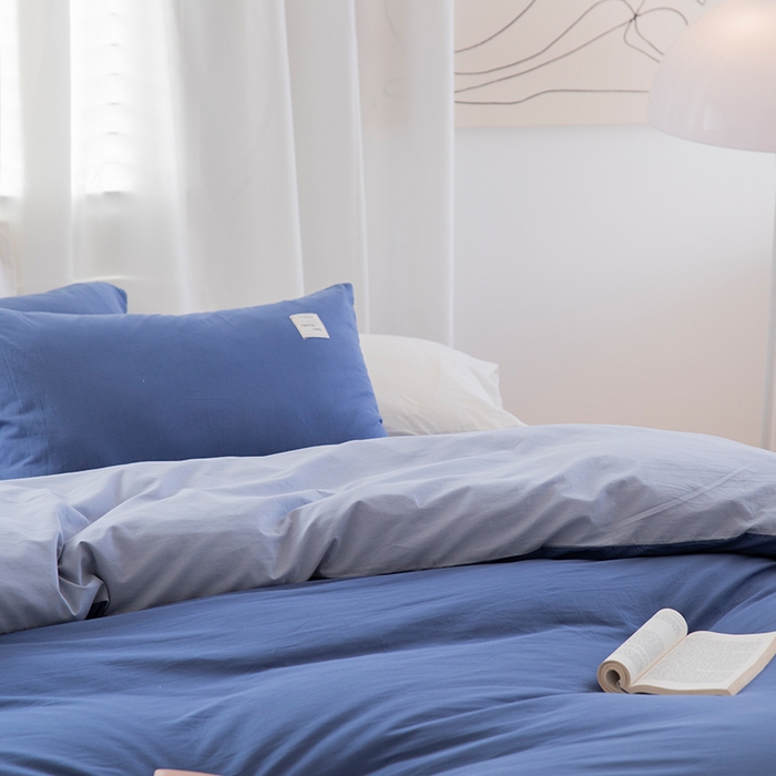 91家纺网 家纺一手货源 找家纺 贝尔 PELLHOME 全棉100纯色双拼水洗棉日式简约无印良品四件套春节不打烊（可抖音代发） 牛仔蓝