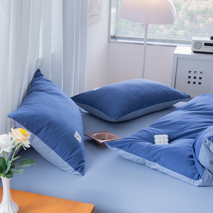 91家纺网 家纺一手货源 找家纺 贝尔 PELLHOME 全棉100纯色双拼水洗棉日式简约无印良品四件套春节不打烊（可抖音代发） 牛仔蓝