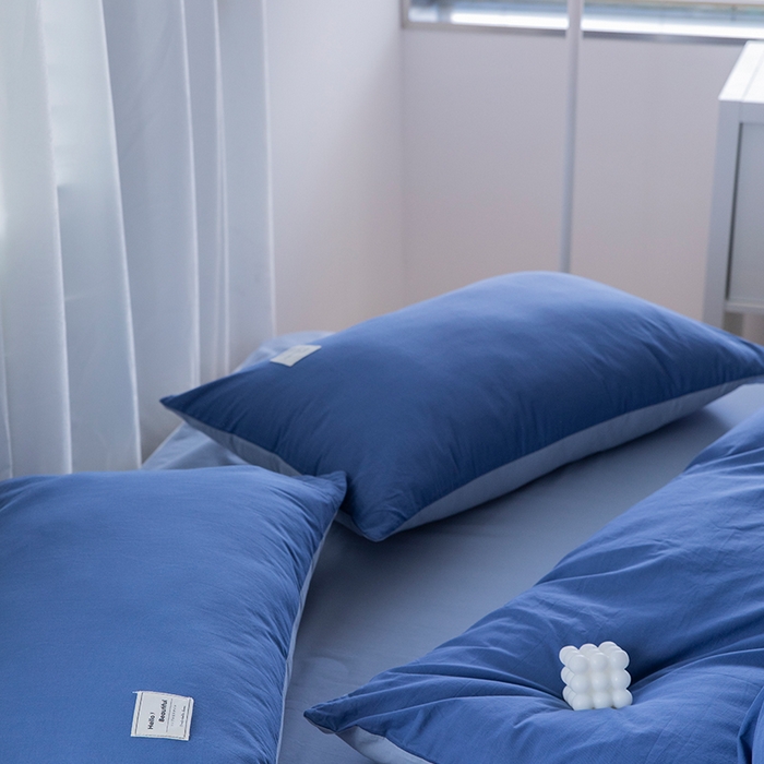 91家纺网 家纺一手货源 找家纺 贝尔 PELLHOME 全棉100纯色双拼水洗棉日式简约无印良品四件套春节不打烊（可抖音代发） 牛仔蓝