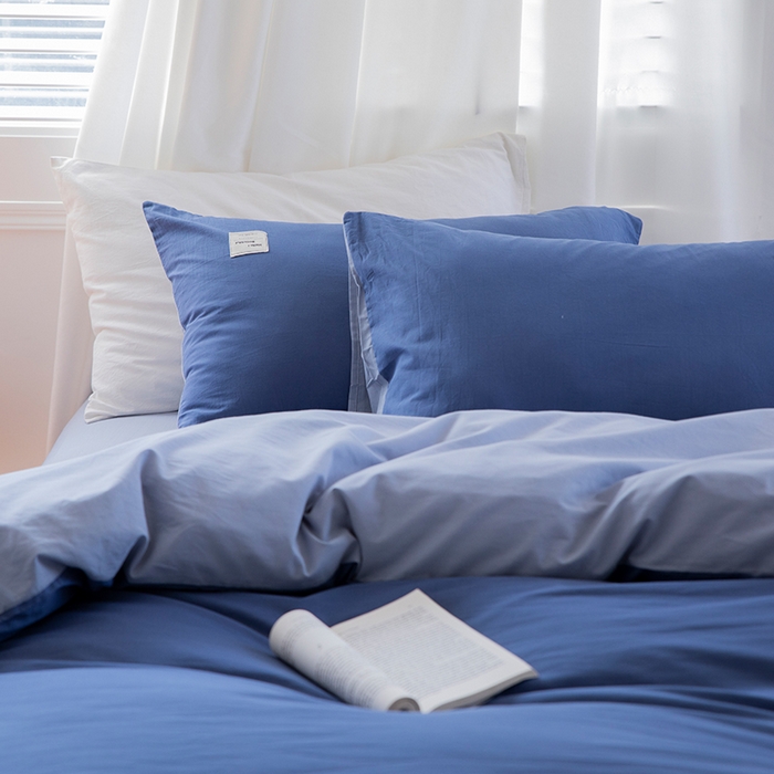 91家纺网 家纺一手货源 找家纺 贝尔 PELLHOME 全棉100纯色双拼水洗棉日式简约无印良品四件套春节不打烊（可抖音代发） 牛仔蓝