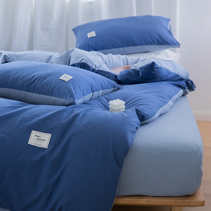 91家纺网 家纺一手货源 找家纺 贝尔 PELLHOME 全棉100纯色双拼水洗棉日式简约无印良品四件套春节不打烊（可抖音代发） 牛仔蓝