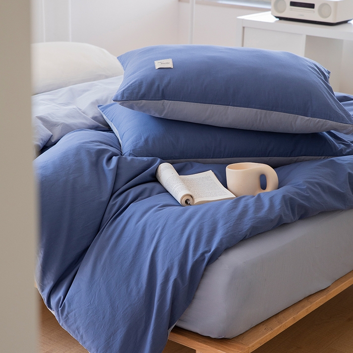 91家纺网 家纺一手货源 找家纺 贝尔 PELLHOME 全棉100纯色双拼水洗棉日式简约无印良品四件套春节不打烊（可抖音代发） 牛仔蓝