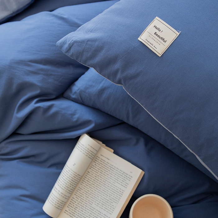 91家纺网 家纺一手货源 找家纺 贝尔 PELLHOME 全棉100纯色双拼水洗棉日式简约无印良品四件套春节不打烊（可抖音代发） 牛仔蓝