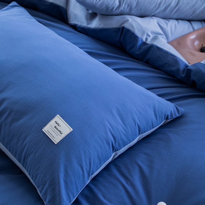 91家纺网 家纺一手货源 找家纺 贝尔 PELLHOME 全棉100纯色双拼水洗棉日式简约无印良品四件套春节不打烊（可抖音代发） 牛仔蓝