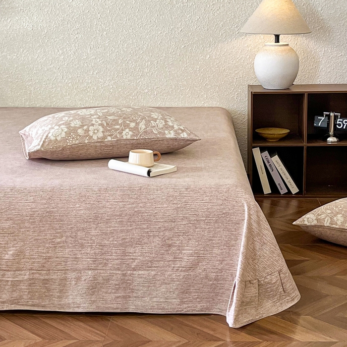 91家纺网 家纺一手货源 找家纺 斯卡诺家纺 2026新款原麻亚麻皱皱纱四件套水洗棉印花四件套 繁花似锦粉