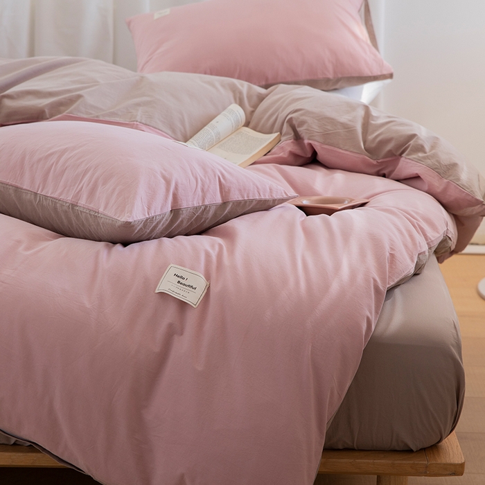 91家纺网 家纺一手货源 找家纺 贝尔 PELLHOME 全棉100纯色双拼水洗棉日式简约无印良品四件套春节不打烊（可抖音代发） 藕粉