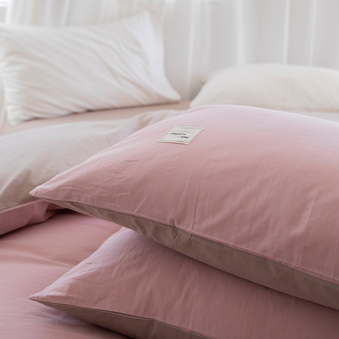 91家纺网 家纺一手货源 找家纺 贝尔 PELLHOME 全棉100纯色双拼水洗棉日式简约无印良品四件套春节不打烊（可抖音代发） 藕粉