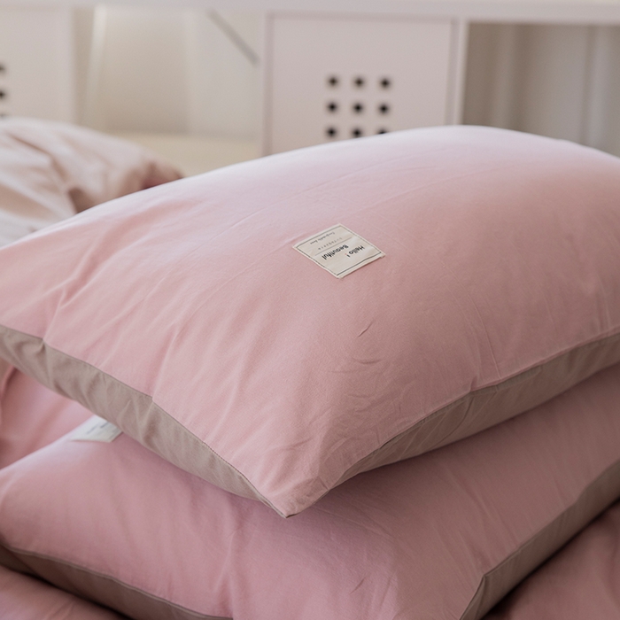 91家纺网 家纺一手货源 找家纺 贝尔 PELLHOME 全棉100纯色双拼水洗棉日式简约无印良品四件套春节不打烊（可抖音代发） 藕粉