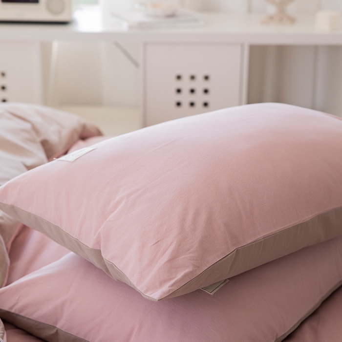 91家纺网 家纺一手货源 找家纺 贝尔 PELLHOME 全棉100纯色双拼水洗棉日式简约无印良品四件套春节不打烊（可抖音代发） 藕粉