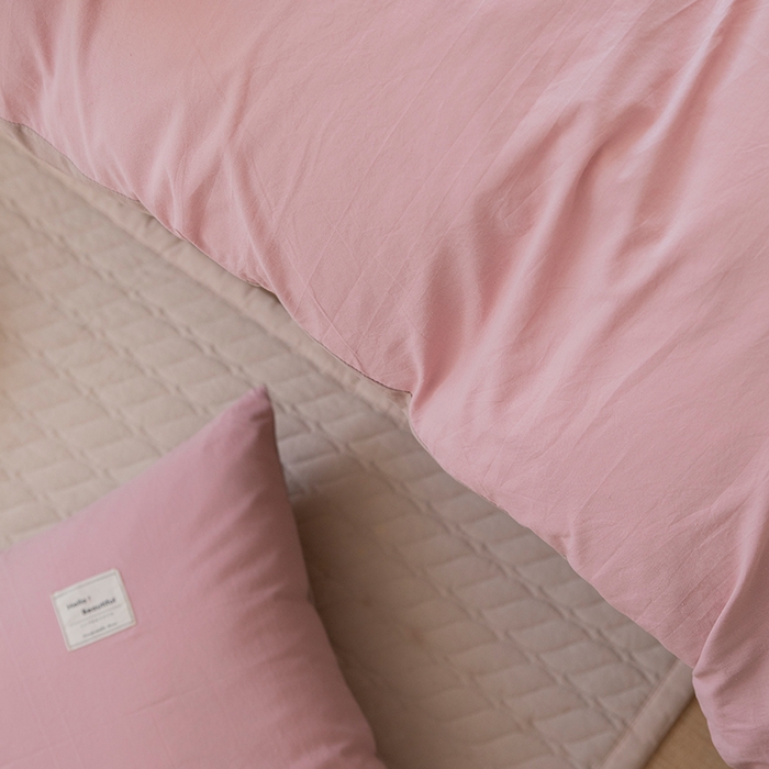 91家纺网 家纺一手货源 找家纺 贝尔 PELLHOME 全棉100纯色双拼水洗棉日式简约无印良品四件套春节不打烊（可抖音代发） 藕粉