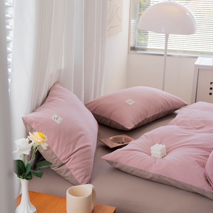 91家纺网 家纺一手货源 找家纺 贝尔 PELLHOME 全棉100纯色双拼水洗棉日式简约无印良品四件套春节不打烊（可抖音代发） 藕粉