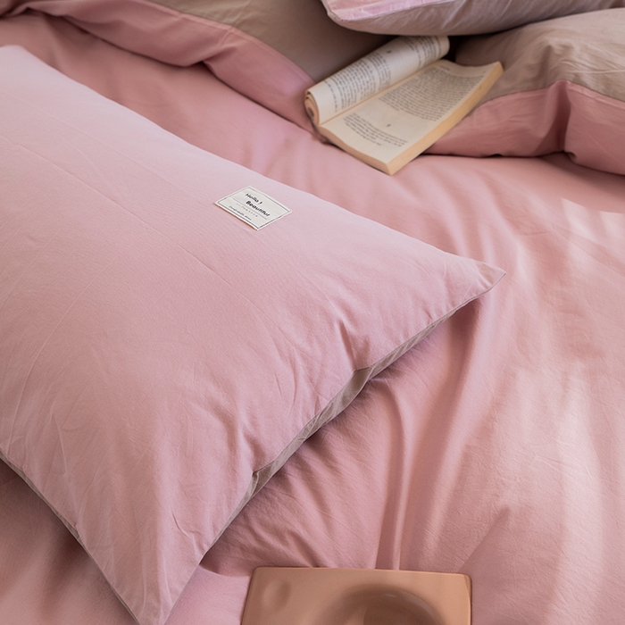 91家纺网 家纺一手货源 找家纺 贝尔 PELLHOME 全棉100纯色双拼水洗棉日式简约无印良品四件套春节不打烊（可抖音代发） 藕粉