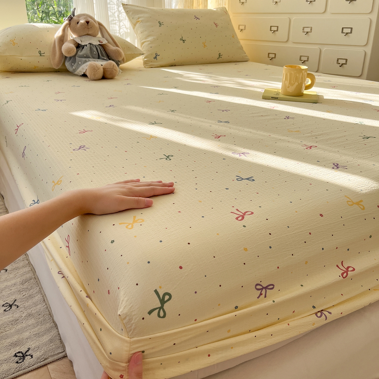 91家纺网 家纺一手货源 找家纺 （总）沐芷 2025 沐芷双层纱床笠单件/床笠三件套  床笠款床罩床垫保护套罩